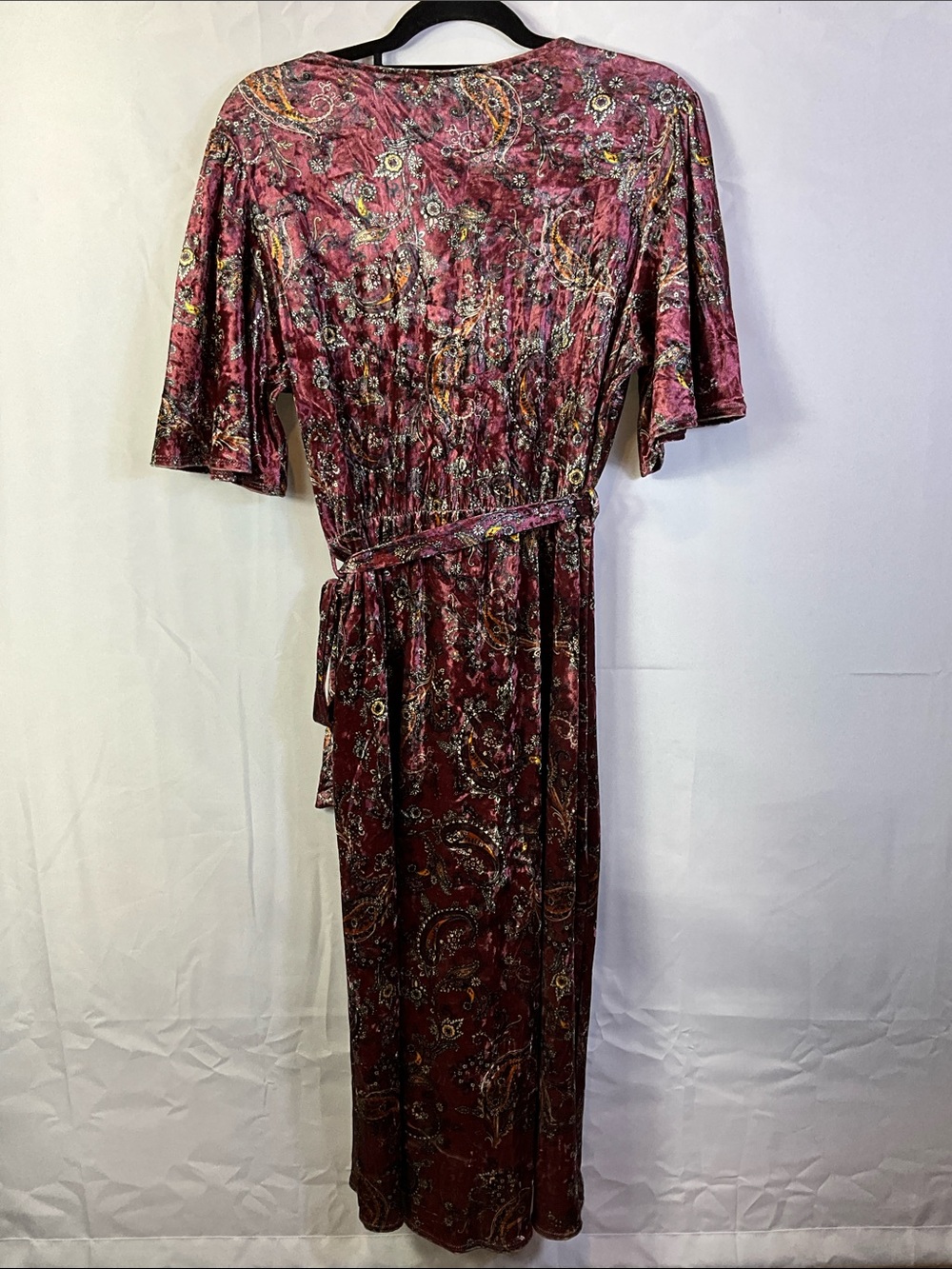 Fraiche by J Bohemian Crushed Velvet Paisley Wrap Long Midi Dress Size Large - Picture 2 of 5